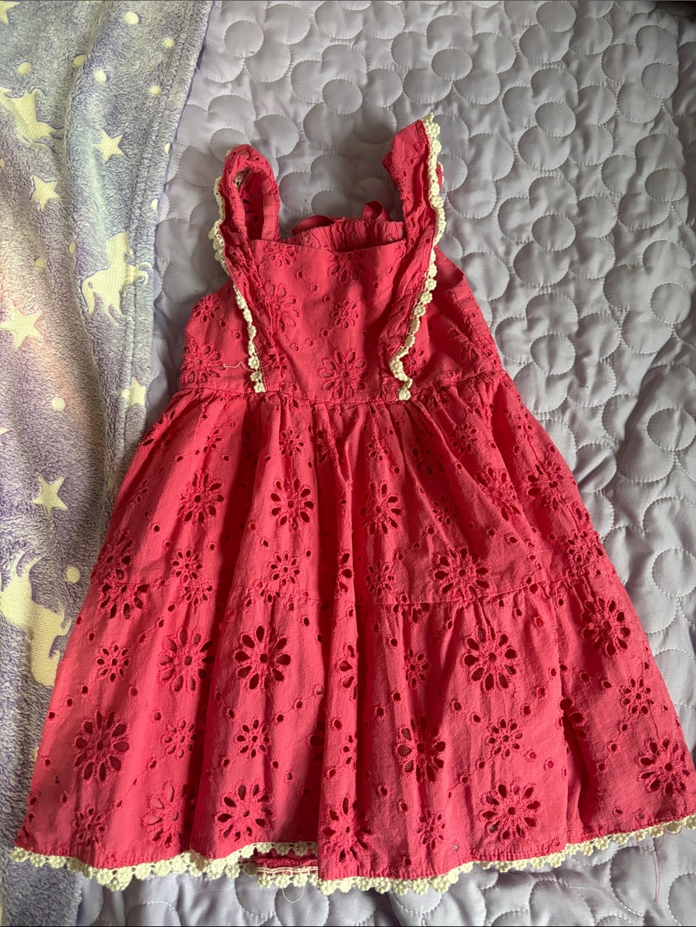 Blueberi Boulevard Coral Eyelet Sundress with Cream Lace